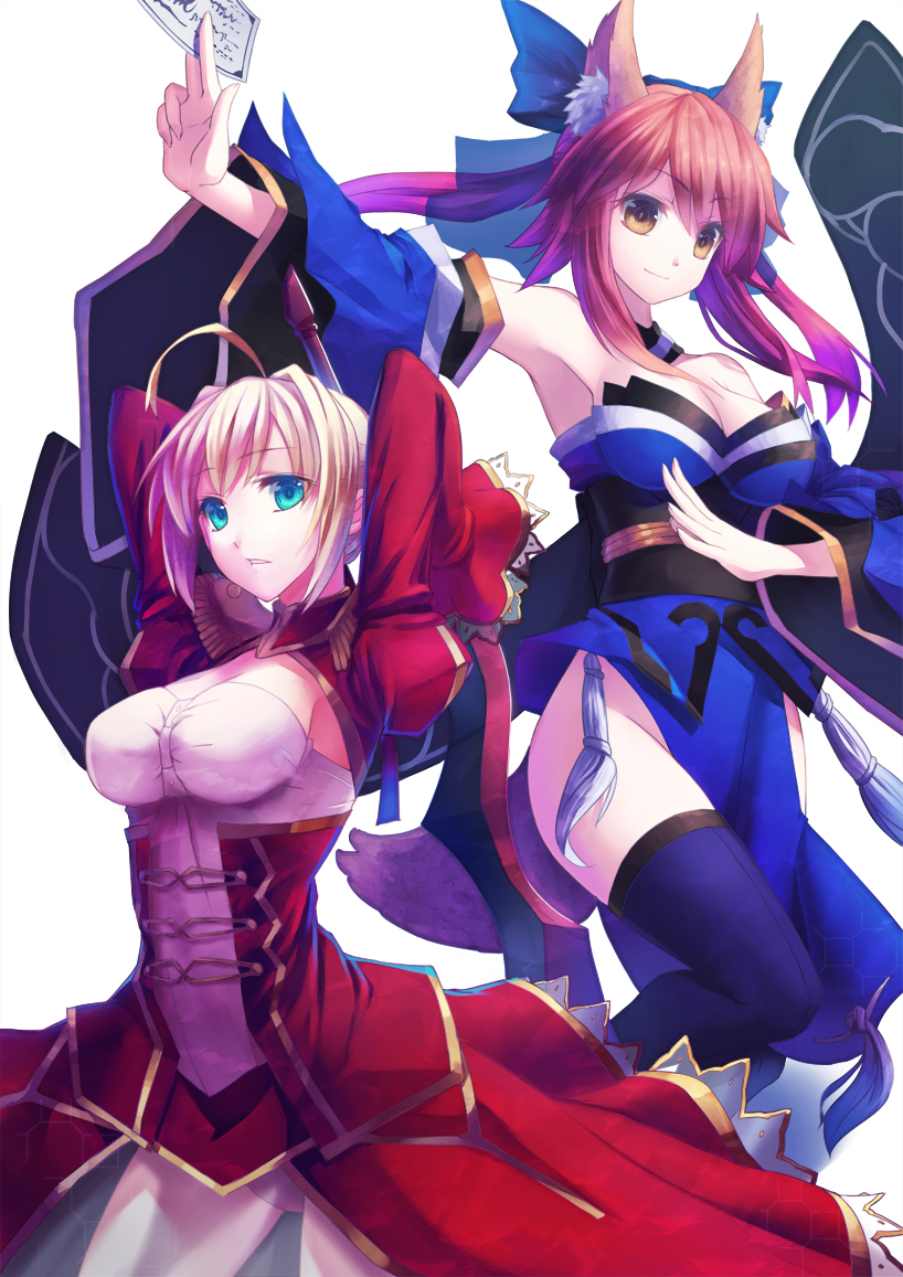 tamamo, nero claudius, and tamamo no mae (fate and 1 more) drawn by pen_(steelleets)