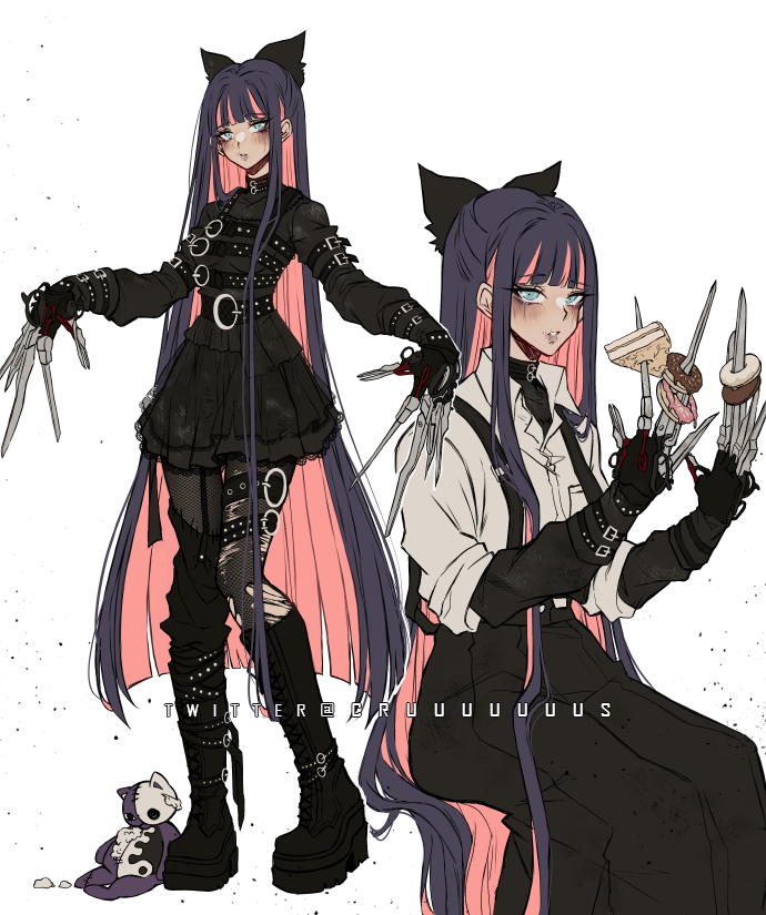 stocking, honekoneko, and edward scissorhands (panty & stocking with garterbelt and 1 more) drawn by criis-chan