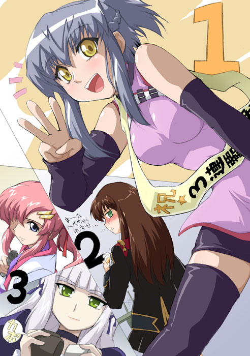 lacus clyne, setsuko ohara, faye xin lu, and rena rune (gundam and 8 more) drawn by bioroid_hei