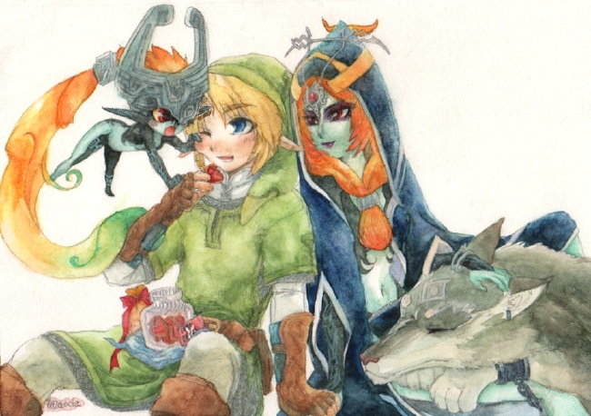 link, midna, and wolf link (the legend of zelda and 1 more) drawn by kobachi