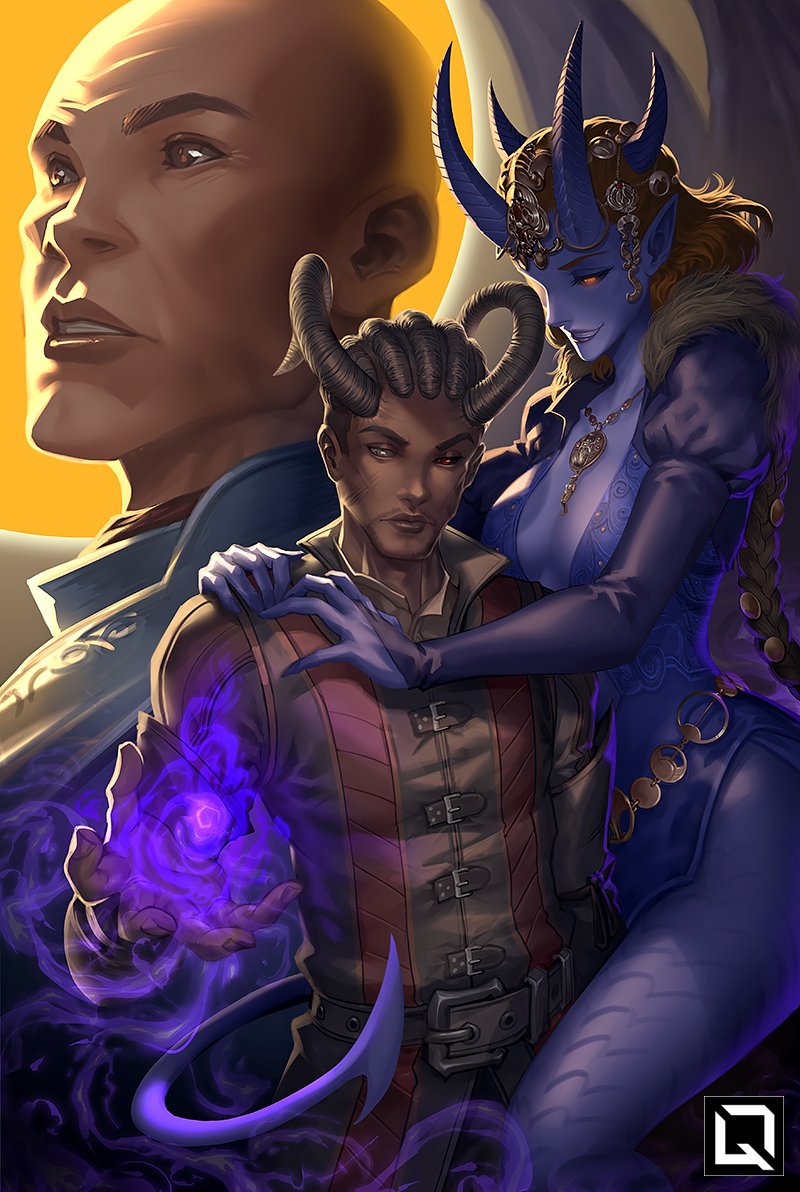 wyll, mizora, and ulder ravengard (dungeons & dragons and 2 more) drawn by kuroi-tsuki