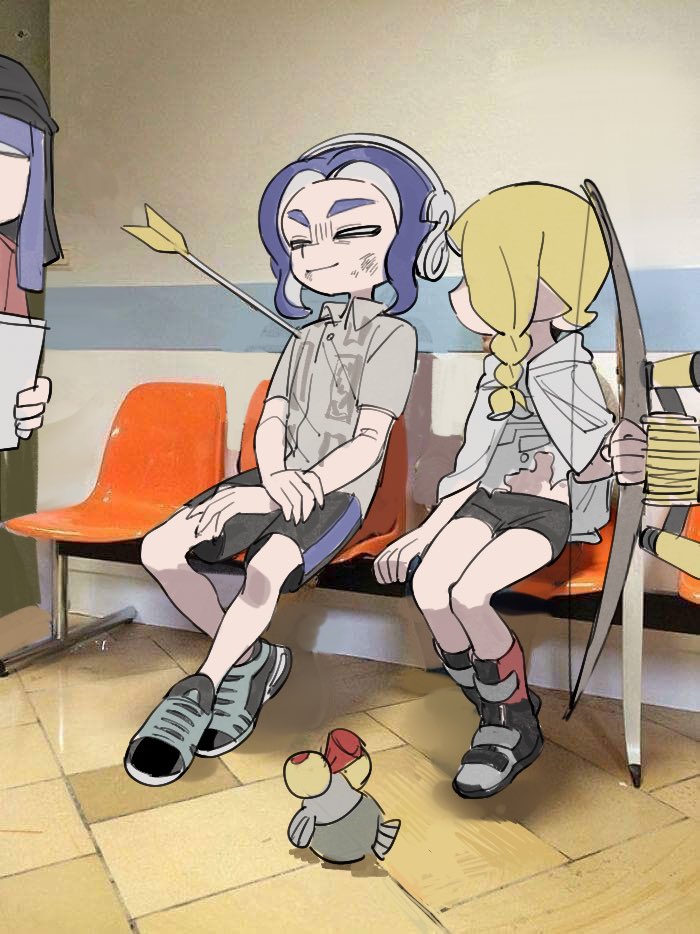 inkling player character, inkling girl, octoling player character, octoling boy, smallfry, and 2 more (splatoon and 1 more) drawn by gomi20021021
