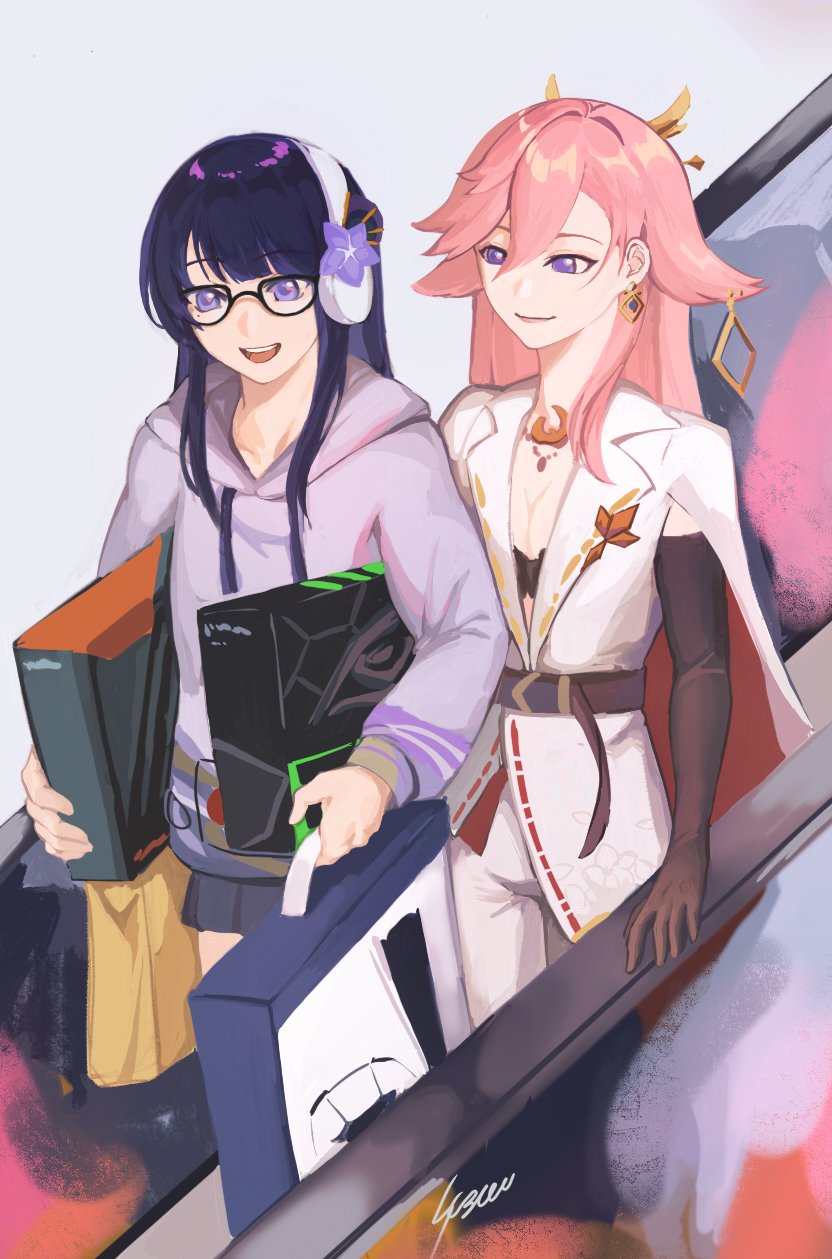 raiden shogun and yae miko (genshin impact and 1 more) drawn by scanner3000