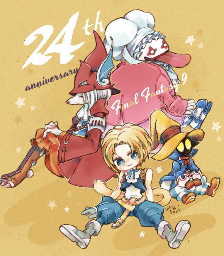 zidane tribal, black mage, vivi ornitier, freija crescent, and quina quen (final fantasy and 1 more) drawn by megsuri
