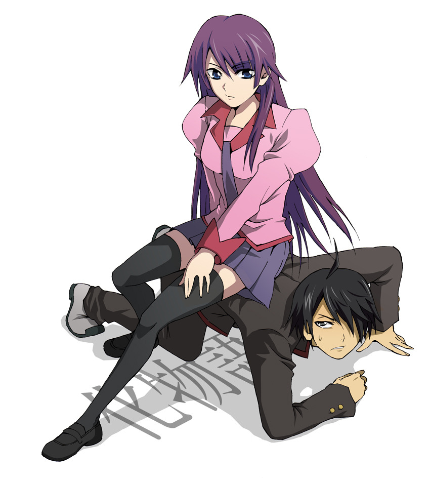 senjougahara hitagi and araragi koyomi (monogatari and 1 more) drawn by taguchi_kenji_(omaep)