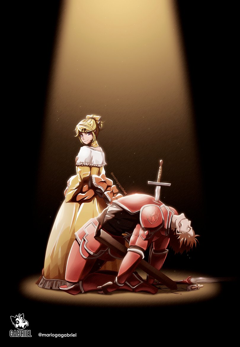 kagamine rin, riliane lucifen d'autriche, leon, and leonhart avadonia (vocaloid and 2 more) drawn by mario_gagabriel