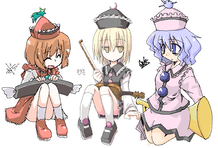 lunasa prismriver, merlin prismriver, and lyrica prismriver (touhou) drawn by colt_(tetsuya), mochiki, and sasurai