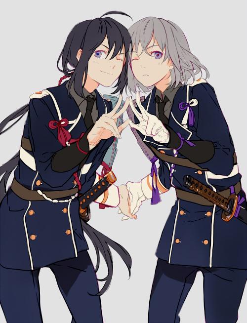 namazuo toushirou and honebami toushirou (touken ranbu) drawn by nineo