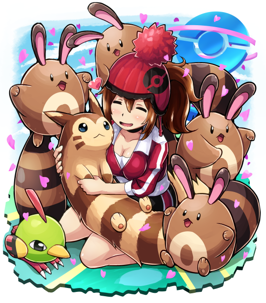 furret, female protagonist, sentret, and natu (pokemon and 1 more) drawn by pokemoa