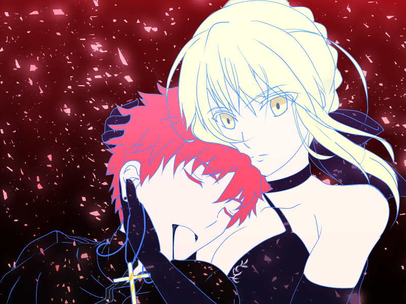 artoria pendragon, emiya shirou, saber alter, and kotomine shirou (fate and 2 more) drawn by amasato_c