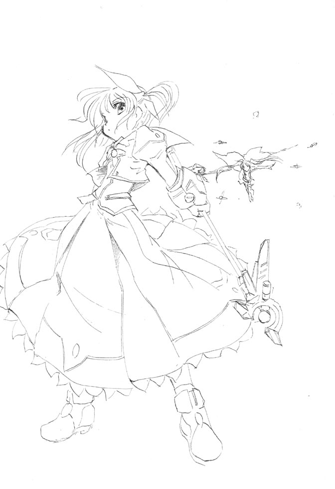 fate testarossa, takamachi nanoha, and raising heart (lyrical nanoha and 2 more) drawn by jason_(kaiten_kussaku_kikou)