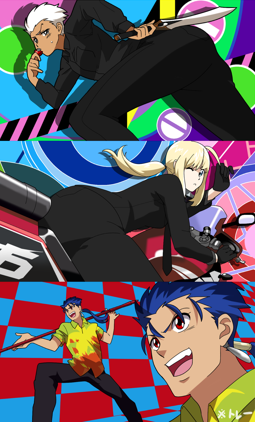 artoria pendragon, saber, archer, and cu chulainn (fate and 4 more) drawn by toridori_(csunhong1)