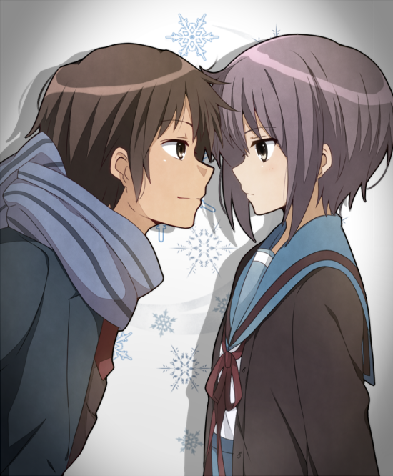nagato yuki and kyon (suzumiya haruhi no yuuutsu) drawn by yukichi_(eikichi)
