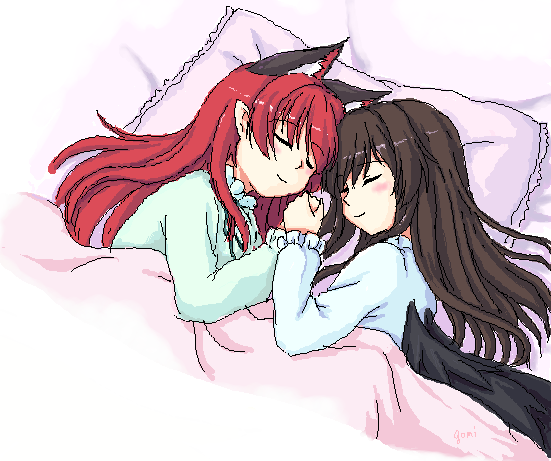 kaenbyou rin and reiuji utsuho (touhou) drawn by isaki_(gomi)