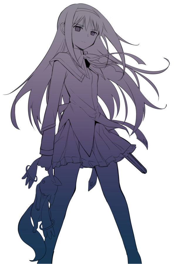 akemi homura and kyubey (mahou shoujo madoka magica) drawn by kamekoya_sato