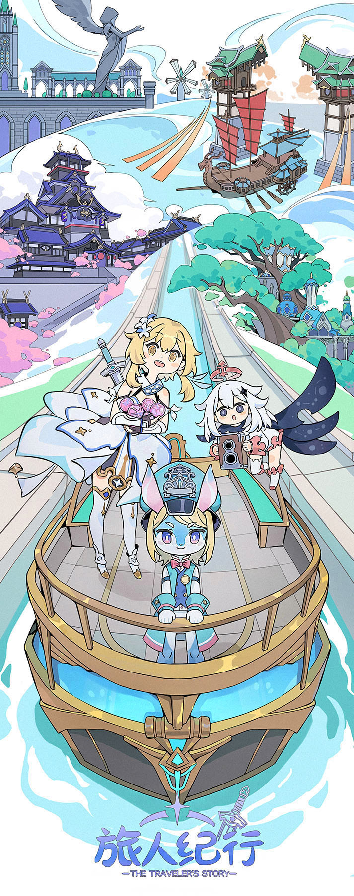 lumine, paimon, and aeval (genshin impact) drawn by xiang_wan_wei_wan