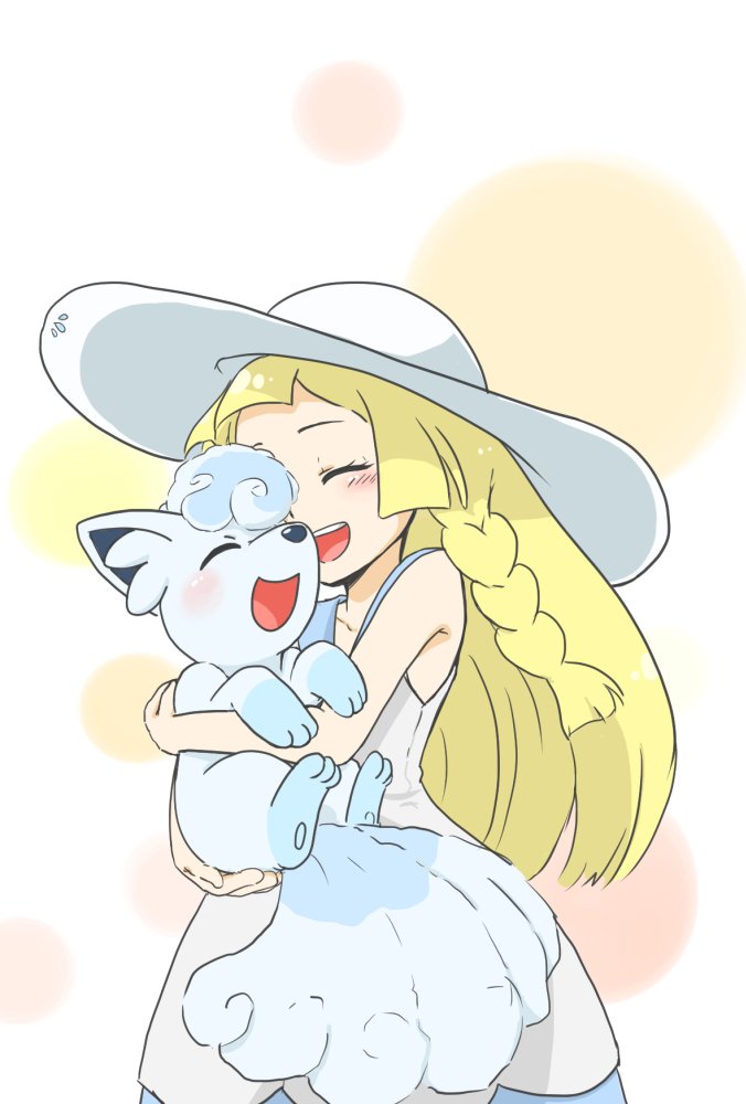 lillie and alolan vulpix (pokemon and 1 more) drawn by shiroi_neko_(shiroi_neko)
