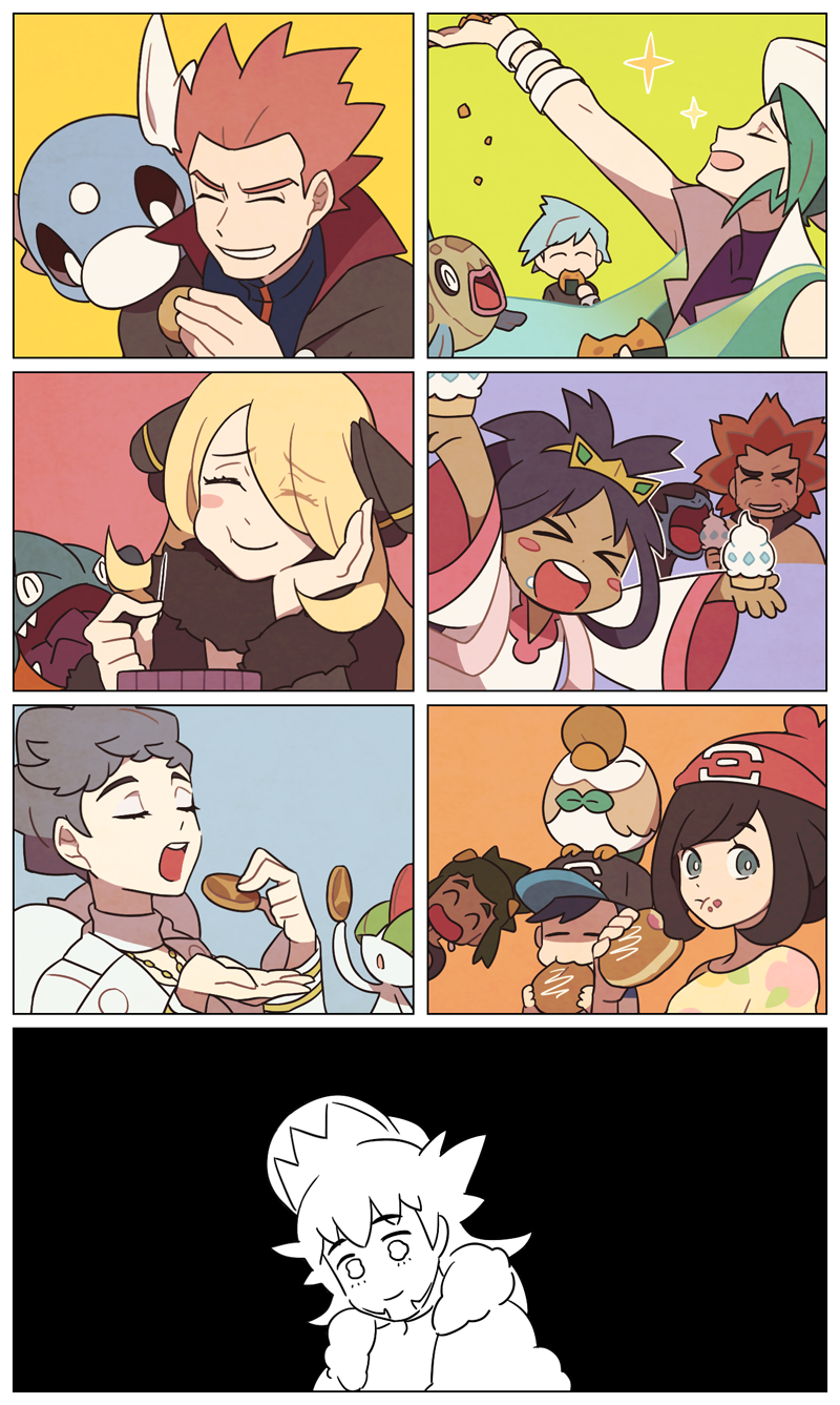 cynthia, selene, leon, rowlet, elio, and 11 more (pokemon and 7 more) drawn by ssalbulre