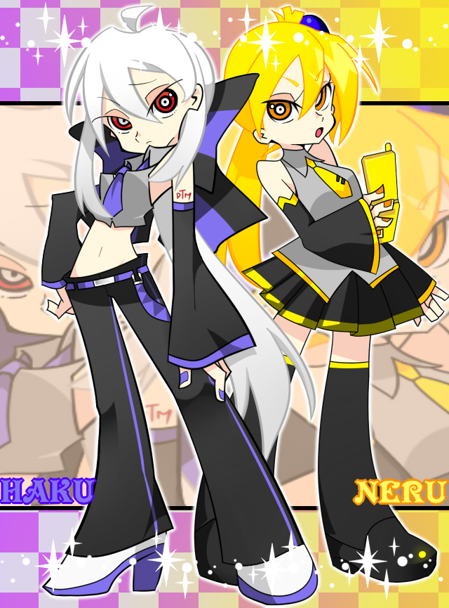 yowane haku and akita neru (vocaloid and 1 more) drawn by neko_meshi