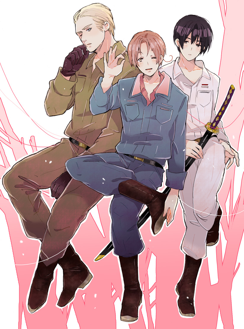 japan, northern italy, and germany (axis powers hetalia) drawn by simekirikowai