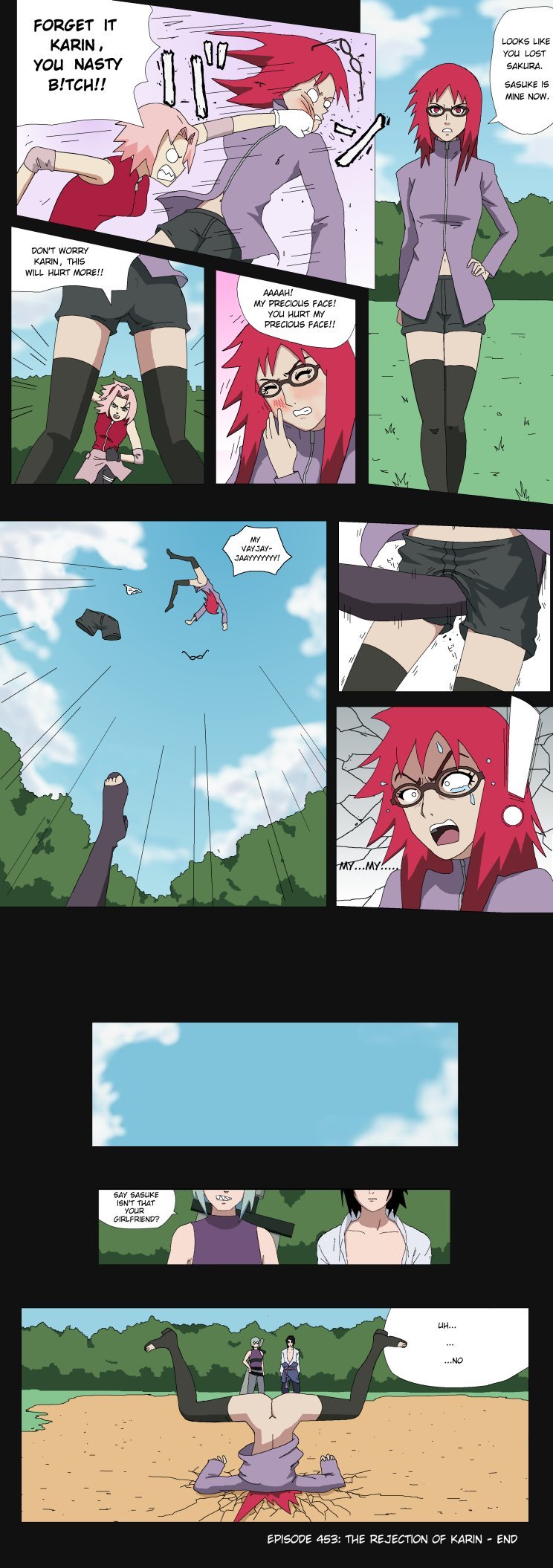 haruno sakura, uchiha sasuke, karin, and hoozuki suigetsu (naruto and 1 more) drawn by jomatakeru