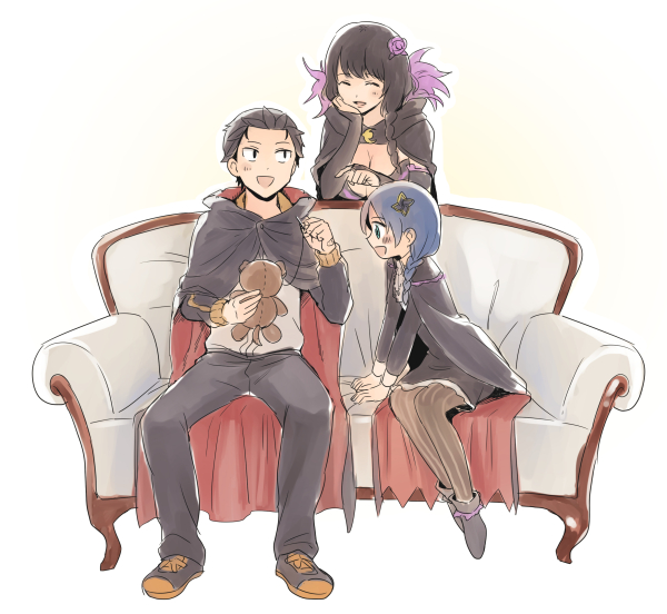 natsuki subaru, elsa granhilte, and meili portroute (re:zero kara hajimeru isekai seikatsu and 1 more) drawn by shake_sawa