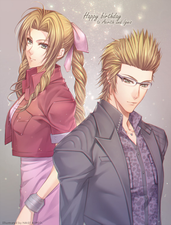 aerith gainsborough and ignis scientia (final fantasy and 2 more) drawn by aimio_nagi