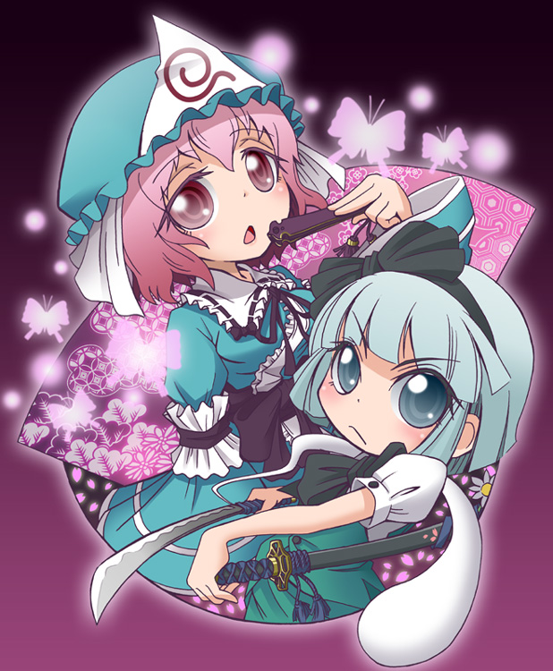 konpaku youmu and saigyouji yuyuko (touhou) drawn by emu_(toran)