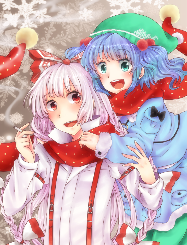 fujiwara no mokou and kawashiro nitori (touhou) drawn by masuko