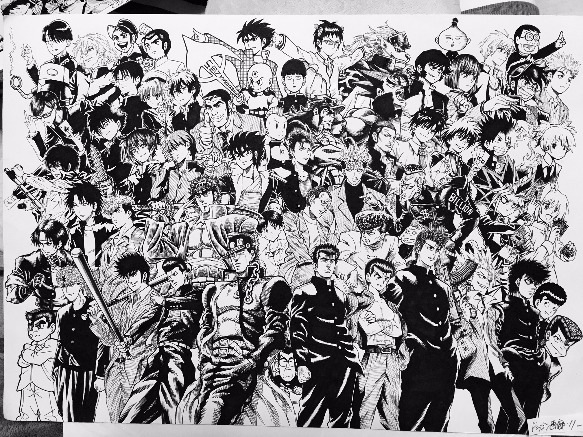 Kujo Jotaro Ikari Shinji Oreki Houtarou Araragi Koyomi Nijimura Okuyasu And 45 More Jojo No Kimyou Na Bouken And 50 More Drawn By Lee Dragon Garou Danbooru