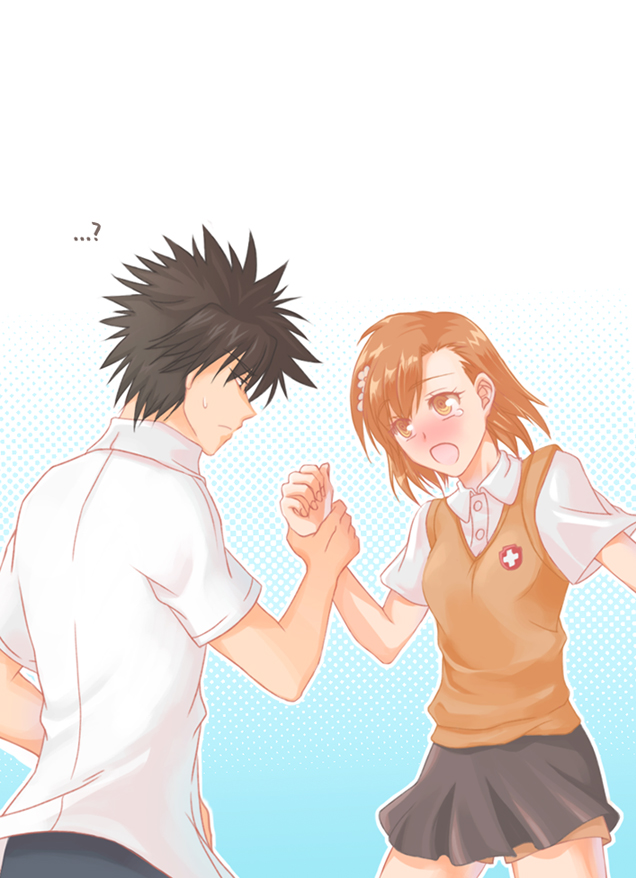 misaka mikoto and kamijou touma (toaru majutsu no index and 1 more) drawn by tihs00