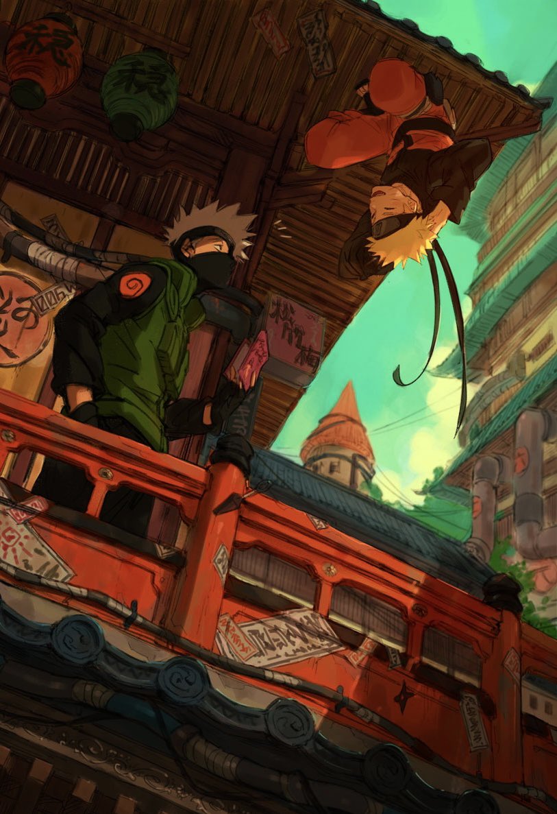 uzumaki naruto and hatake kakashi (naruto) drawn by 006_wa