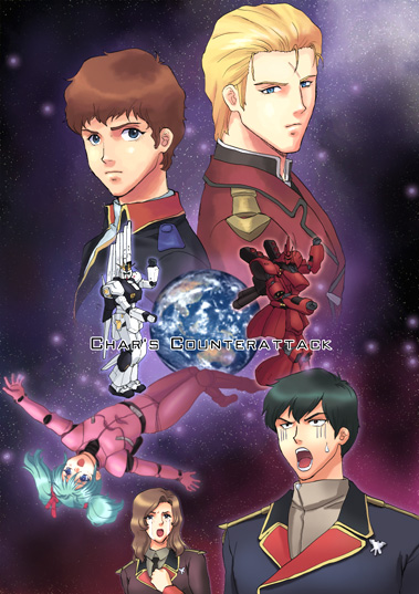 char aznable, amuro ray, nu gundam, sazabi, quess paraya, and 2 more (gundam and 1 more) drawn by izumi_rion