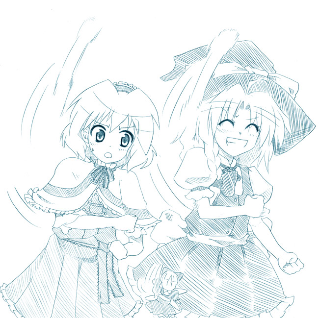 kirisame marisa, alice margatroid, and shanghai doll (touhou) drawn by kiku_hitomoji