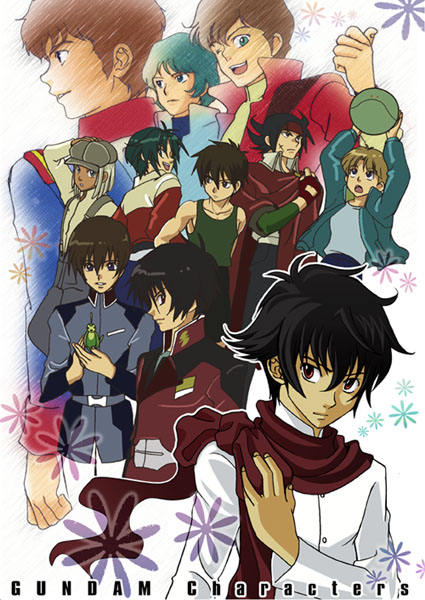 haro, amuro ray, kamille bidan, setsuna f. seiei, kira yamato, and 7 more (gundam and 11 more) drawn by densuke_(chachacha)