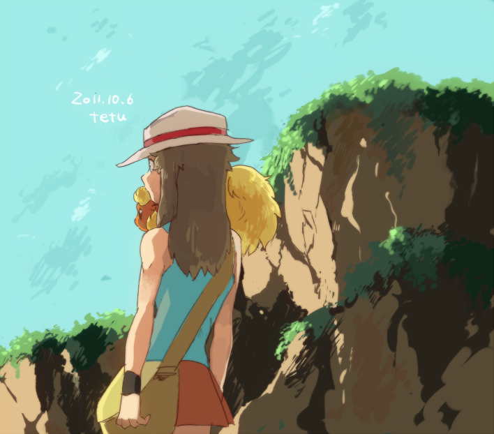 leaf and flareon (pokemon and 1 more) drawn by tetsu_(teppei)