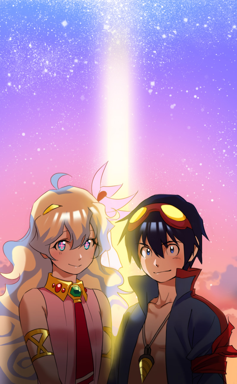 nia teppelin and simon (tengen toppa gurren lagann) drawn by dukehare