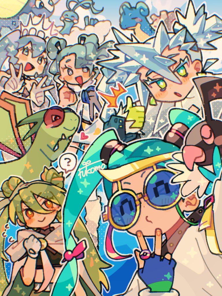hatsune miku, altaria, lapras, flygon, chatot, and 6 more (pokemon and 2 more) drawn by fukomo