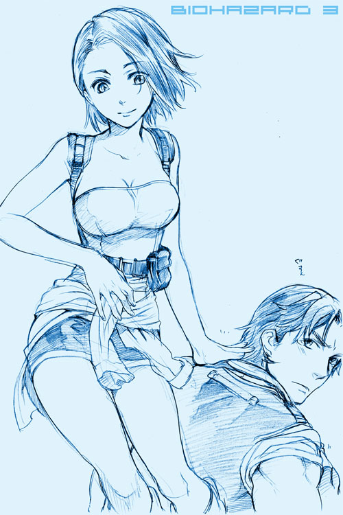 jill valentine and carlos oliveira (resident evil and 1 more) drawn by rakuto_mangan