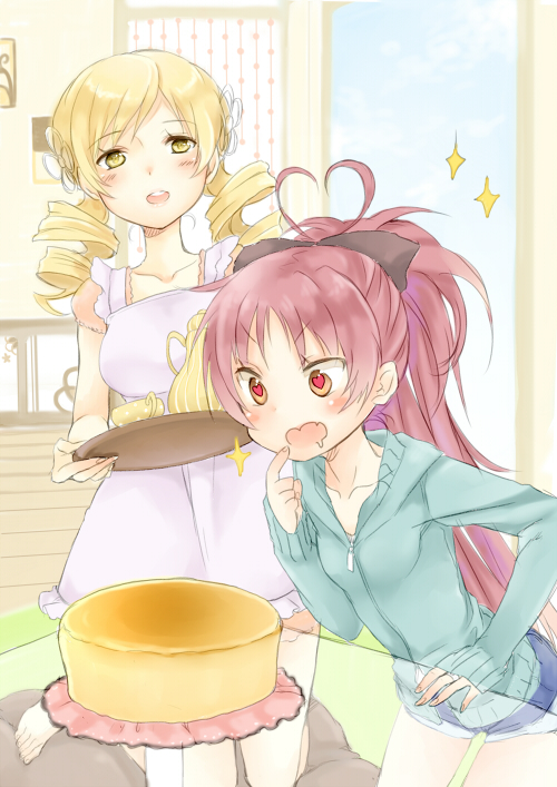 sakura kyoko and tomoe mami (mahou shoujo madoka magica) drawn by anonymous_(2ch_sakura_kyouko_thread) and mijinkouka