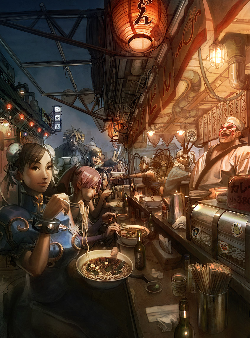 chun-li, lilith, mega man, ibuki, hibiki dan, and 5 more (street fighter and 8 more) drawn by arnold_tsang and udon_entertainment
