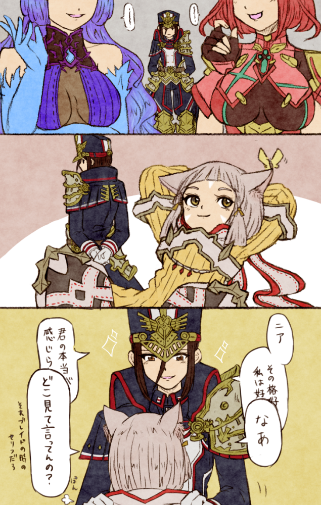 pyra, nia, morag ladair, and brighid (xenoblade chronicles and 1 more) drawn by asozan_(cocomil)