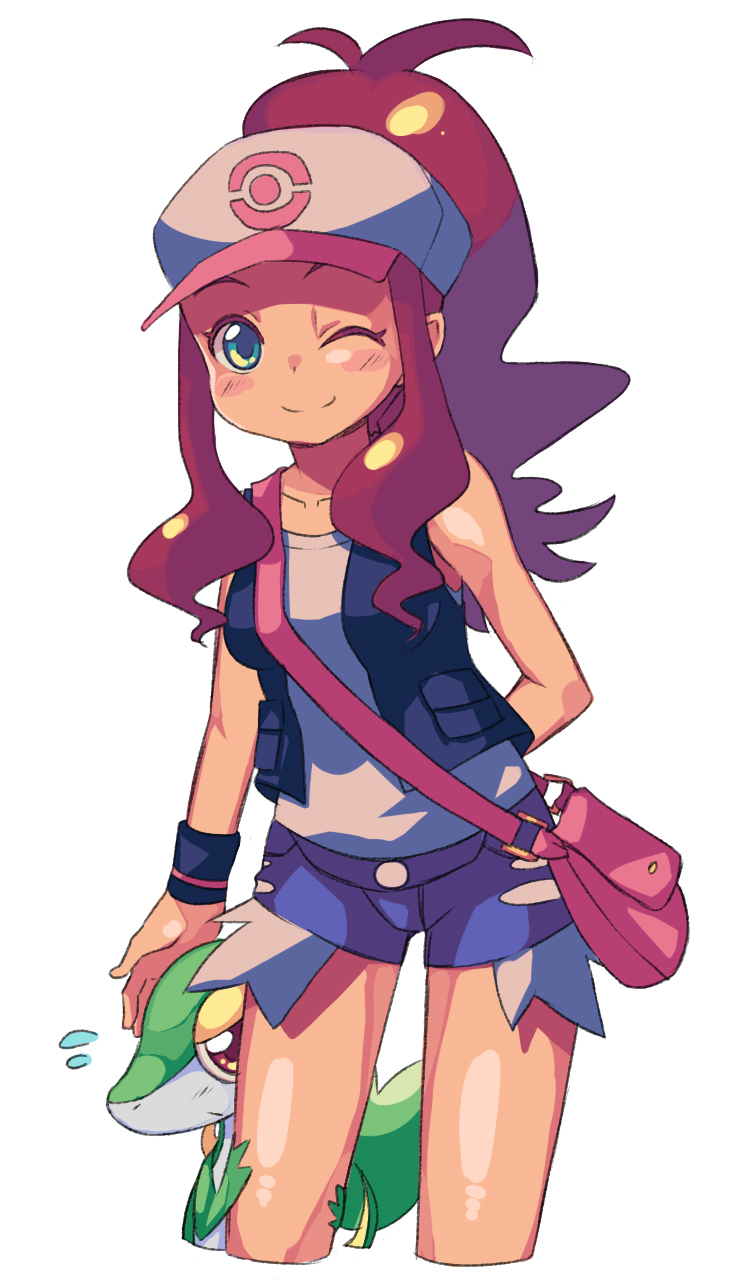 hilda and snivy (pokemon and 1 more) drawn by chacha_(tyatya)