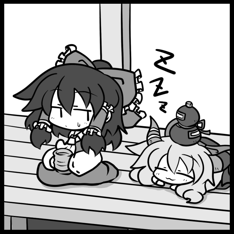 hakurei reimu and ibuki suika (touhou) drawn by yanagi_(nurikoboshi)