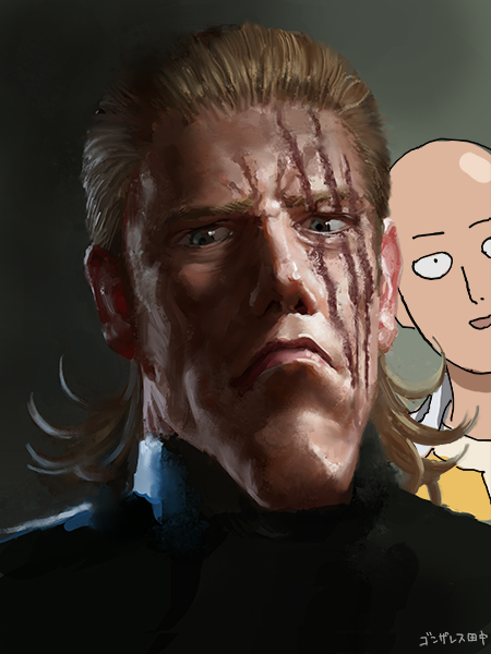 saitama and king (one-punch man) drawn by goruditai
