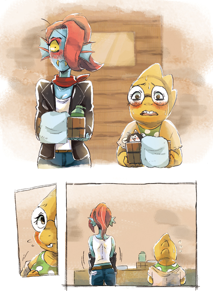 undyne, alphys, and temmie (undertale) drawn by lizard_taro