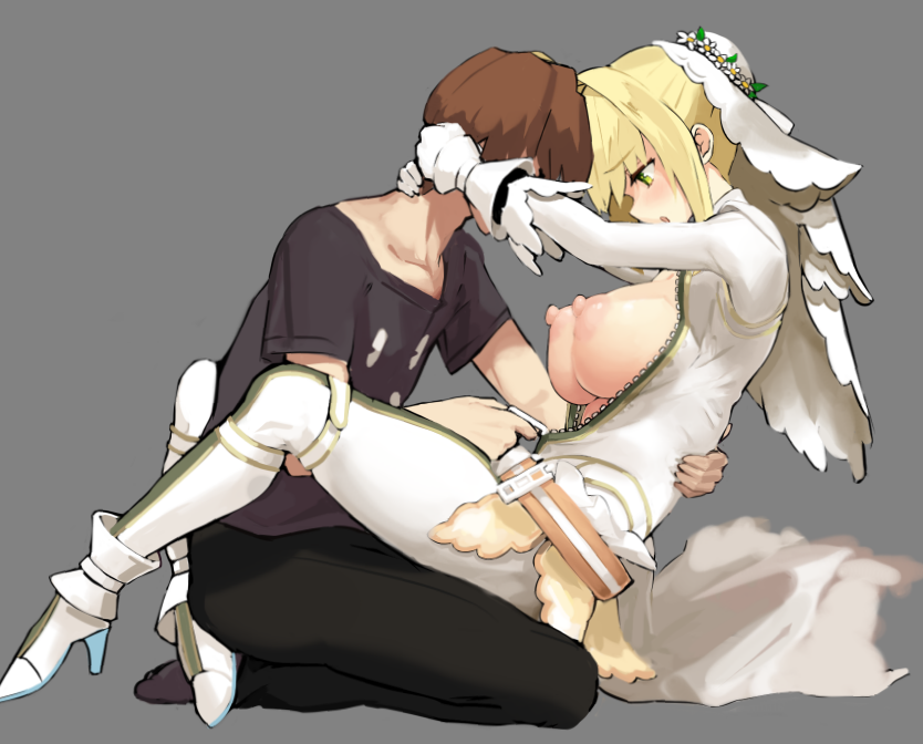 nero claudius and kishinami hakuno (fate and 2 more) drawn by kunabishi