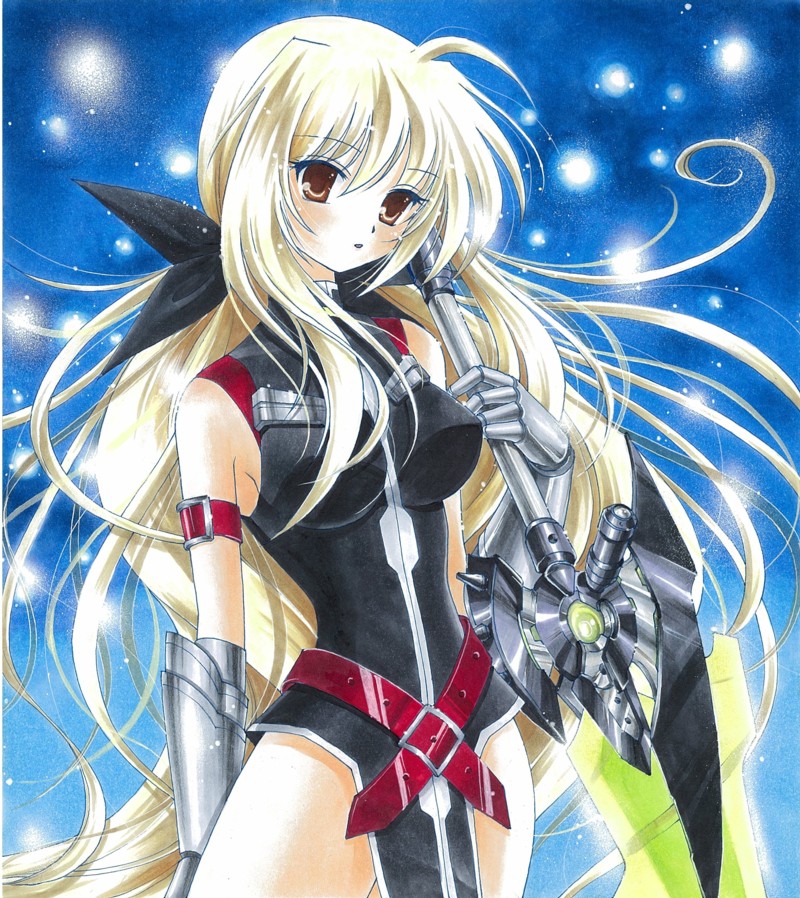 fate testarossa and bardiche (lyrical nanoha and 1 more) drawn by tegaki_no_yuu