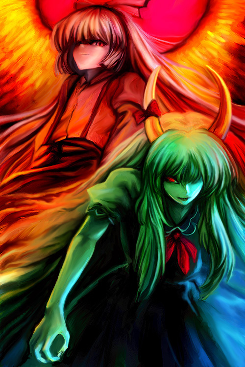 fujiwara no mokou, kamishirasawa keine, and ex-keine (touhou) drawn by oisin