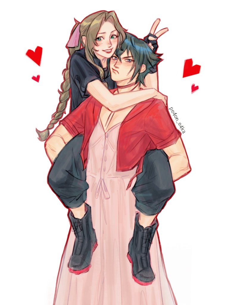 aerith gainsborough and noctis lucis caelum (final fantasy and 3 more) drawn by pe4on_o4ka